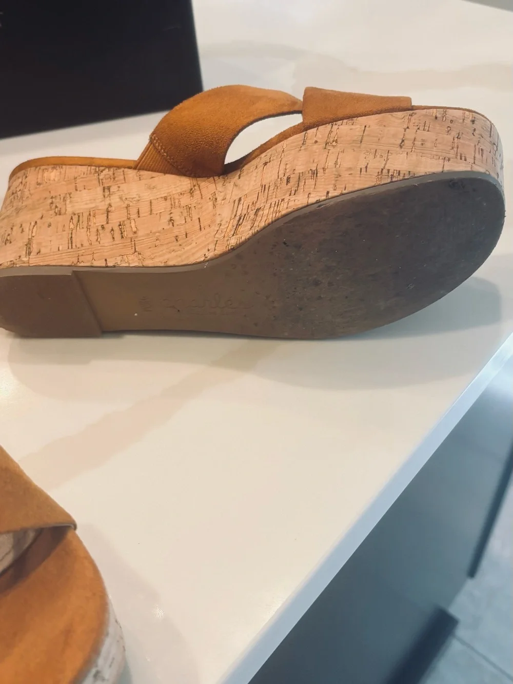 Charles by Charles David Tan Suede Cork Platform Slide Sandals